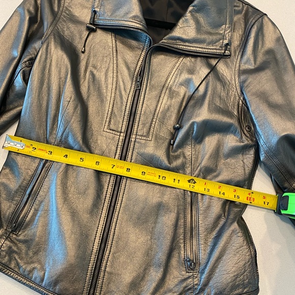 EUC Elie Tahari metallic silver grey leather jacket with silky black lining XS - Picture 10 of 13
